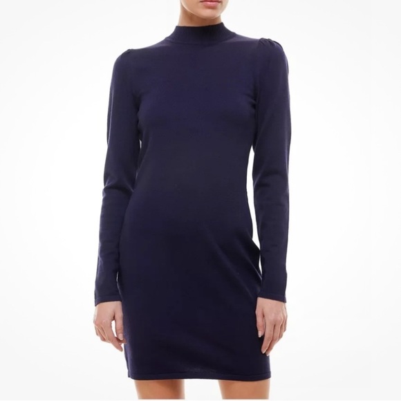 Navy Blue Long Sleeve Bodycon Sweater Dress XL NWT | Stretch Knit Mock Neck - Picture 1 of 14